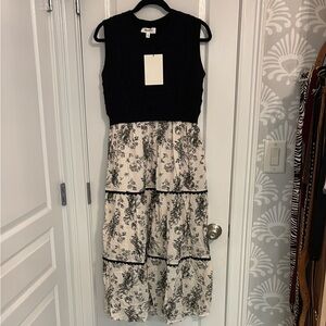 Floral Black and Cream Sleeveless Dress